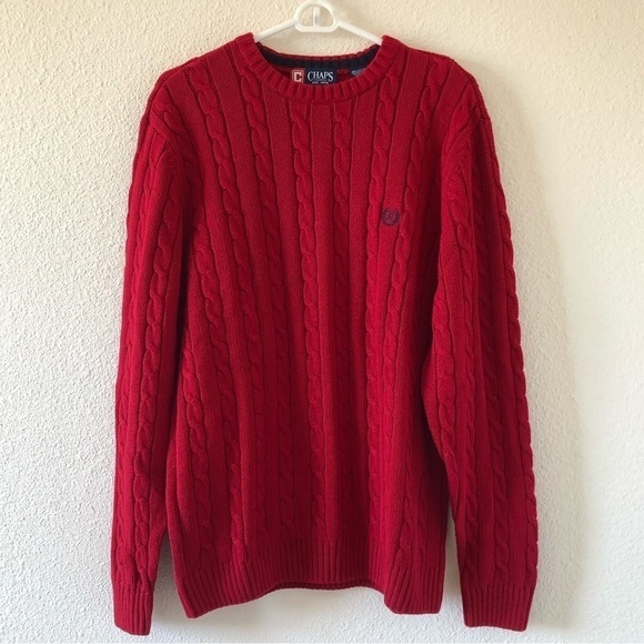 - CHAPS Red Classic Cable Knit Embroidered Logo Pull Over Sweater Men Size… - Picture 1 of 8